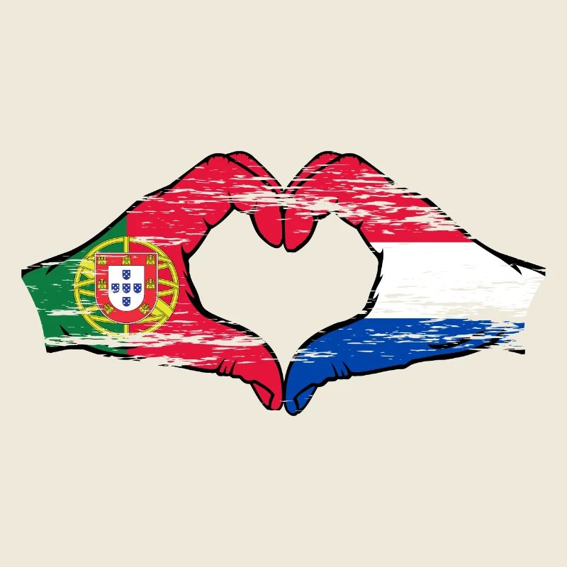 Portugal Hollande Drapeau Mains Coeur Forme Utilisé
