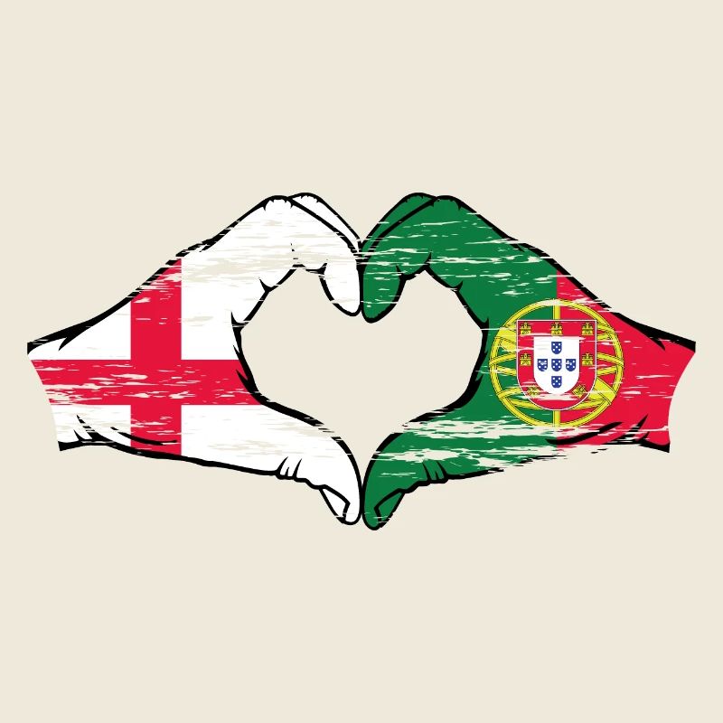 Angleterre Portugal Drapeau Mains Coeur Forme Utilisé