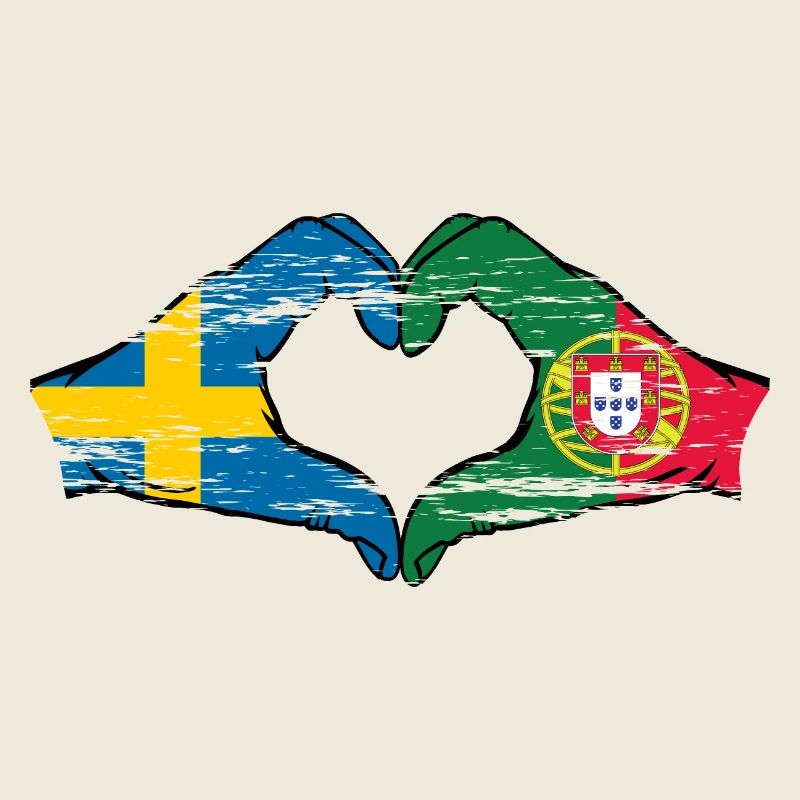 Suède Portugal drapeau mains forme coeur utilisé