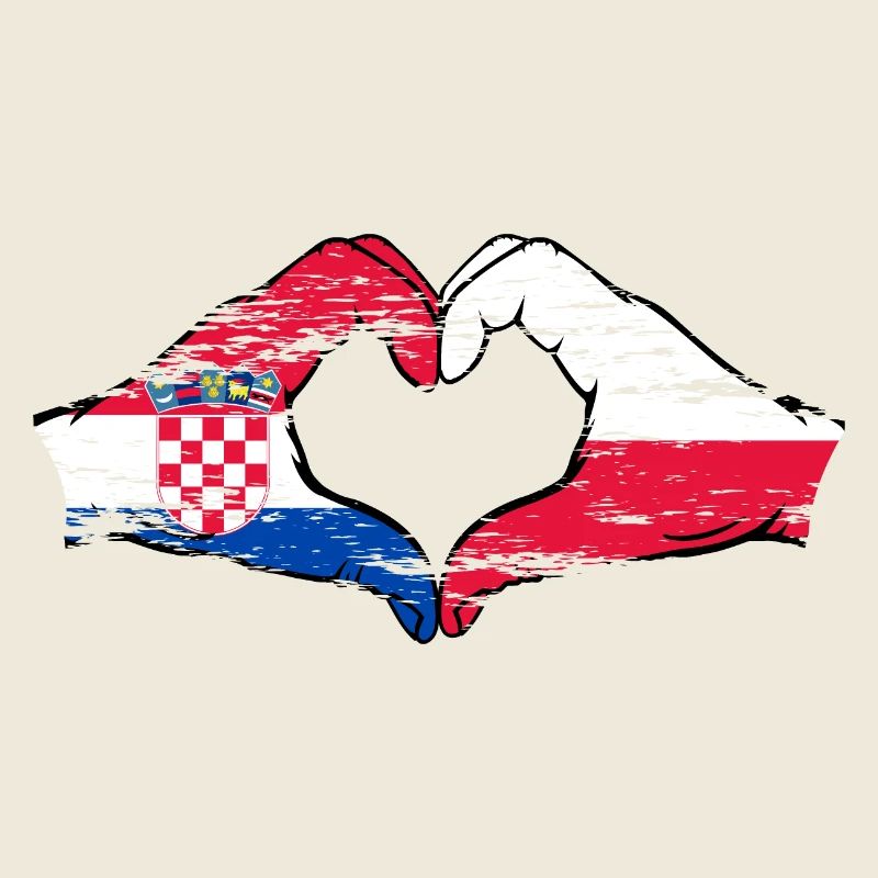 Croatia Poland Flag Heart Shape Used