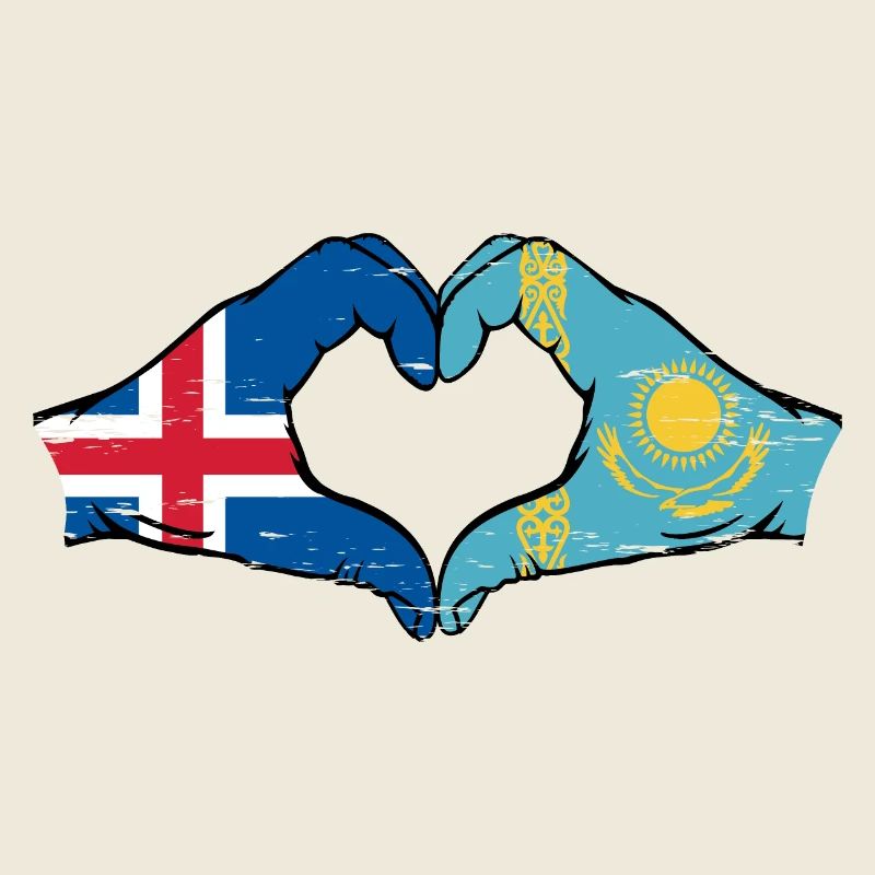 Islande Kazakhstan Drapeau Mains Coeur Forme Utilisé