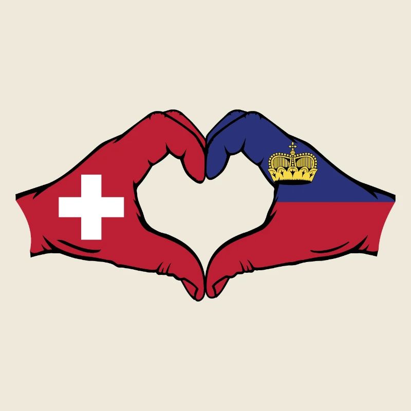 Switzerland Liechtenstein Flag Hands Heart Shape