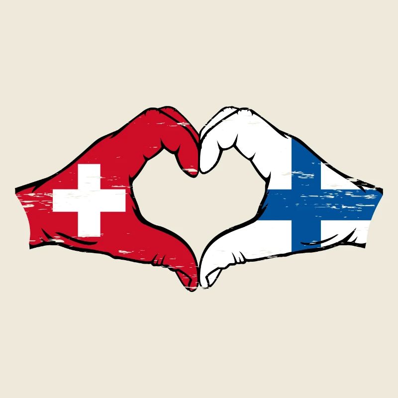 Switzerland Finland Flag Hands Heart Shape Used