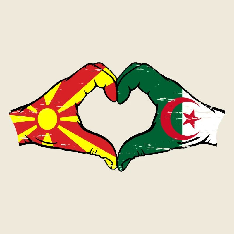 Macédoine Algérie drapeau mains forme coeur utilisé