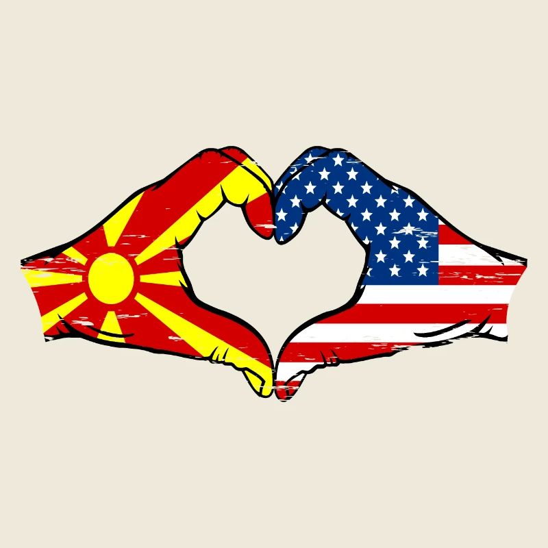 Macédoine États-Unis drapeau mains forme de coeur utilisé