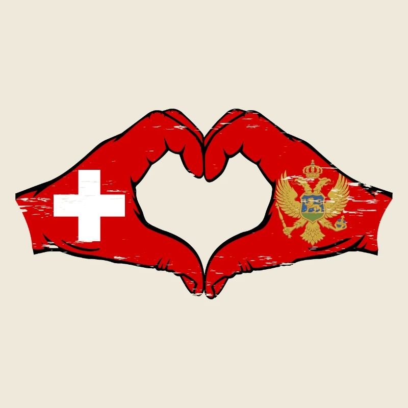Suisse Monténégro drapeau mains forme de coeur utilisé