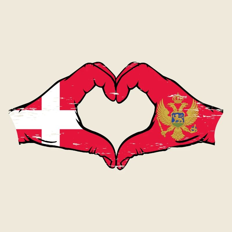 Danemark Monténégro drapeau mains forme coeur utilisé