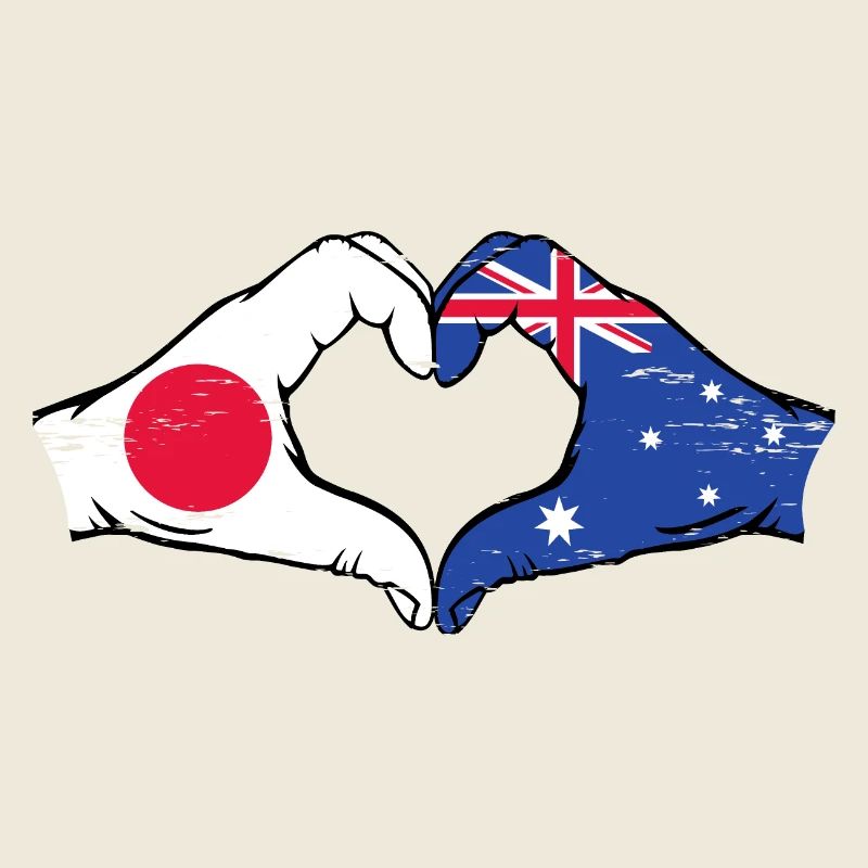 Japan Australia Flag Hands Heart Shape Used
