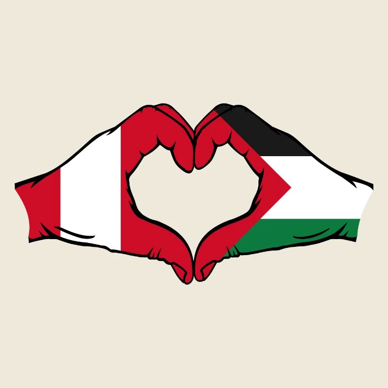 Pérou Palestine Drapeau Forme de Coeur avec Mains
