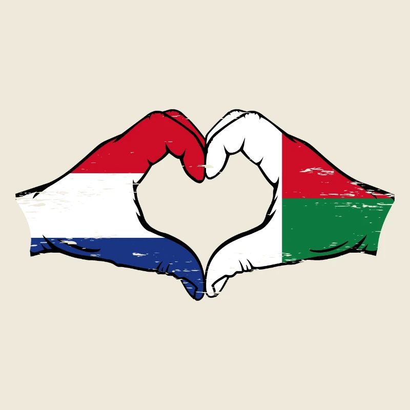 Hollande Madagascar Drapeau Mains Coeur Forme Utilisé