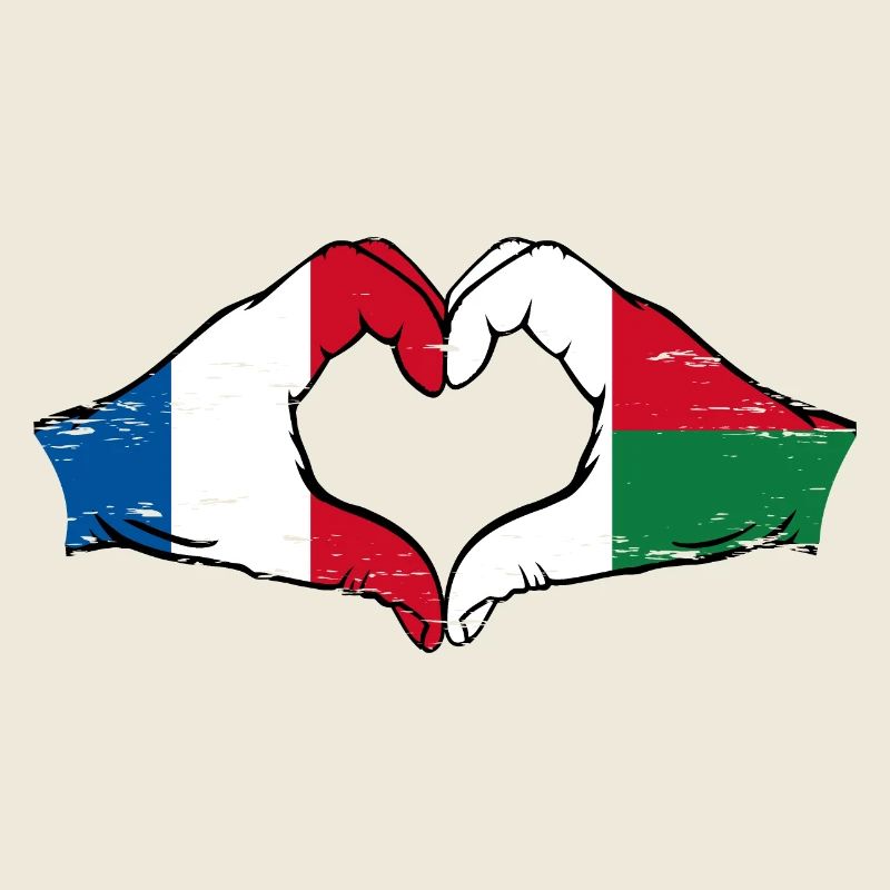 France Madagascar Drapeau Mains Coeur Forme Utilisé