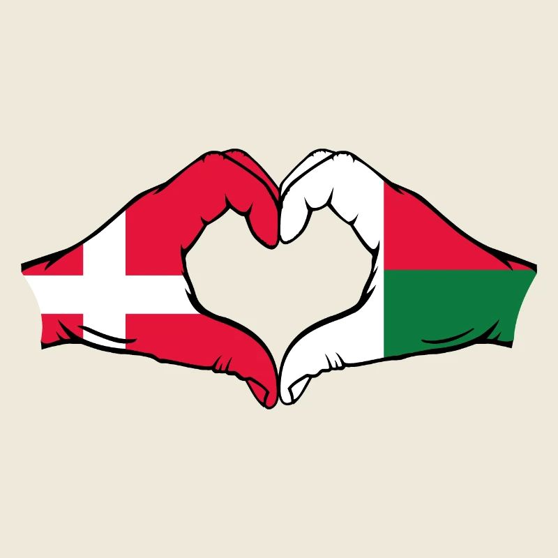 Danemark Madagascar Drapeau Mains Coeur Forme