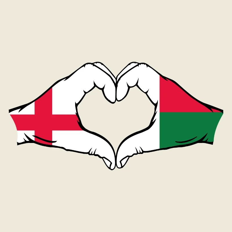 Angleterre Madagascar Drapeau Mains Coeur Forme