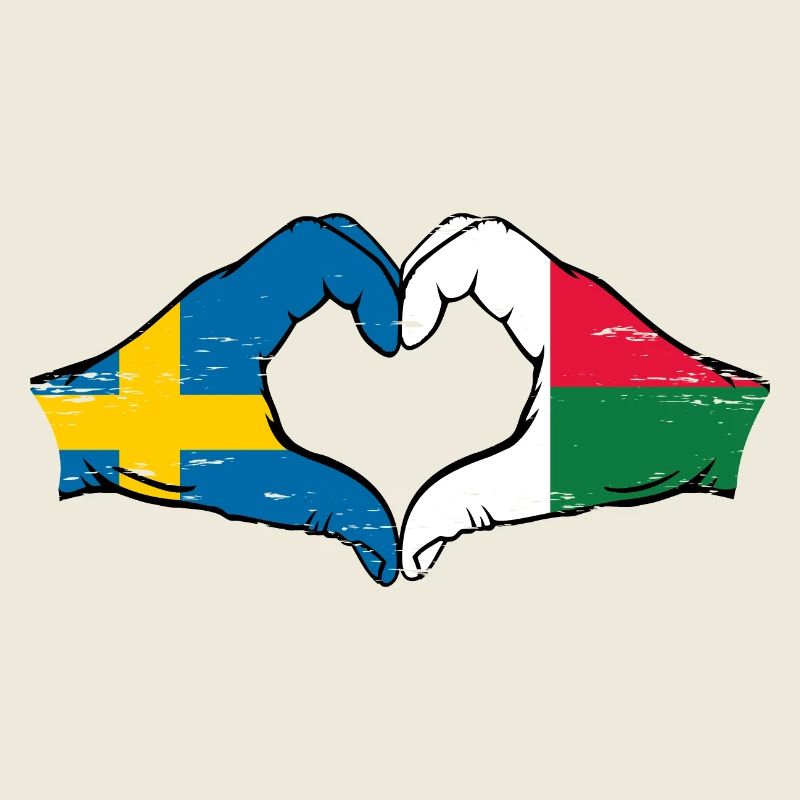 Suède Madagascar drapeau mains forme de coeur utilisé