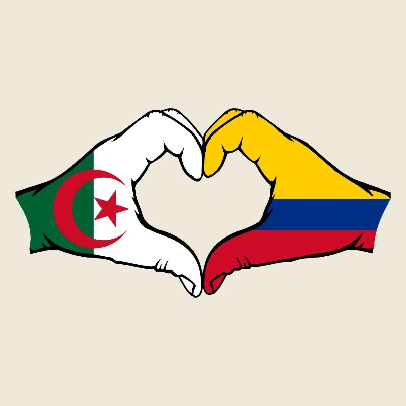 Algérie Colombie Drapeau Mains Coeur Forme