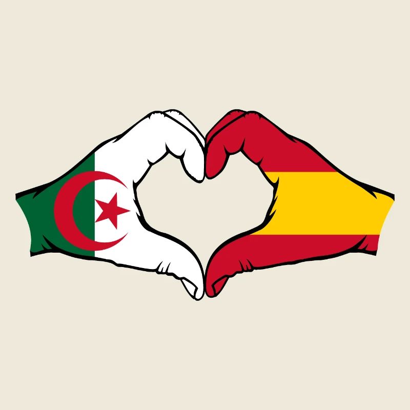 Algérie Espagne Drapeau Mains Coeur Forme