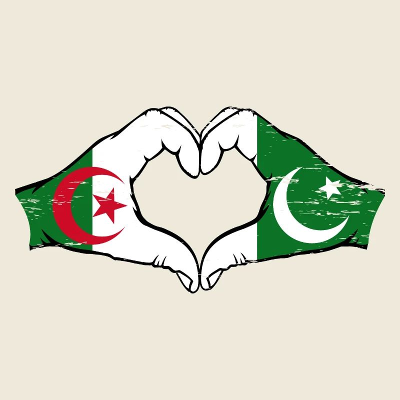 Algérie Pakistan drapeau mains forme de coeur utilisé