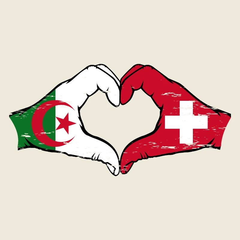 Algérie Suisse drapeau mains forme de coeur utilisé