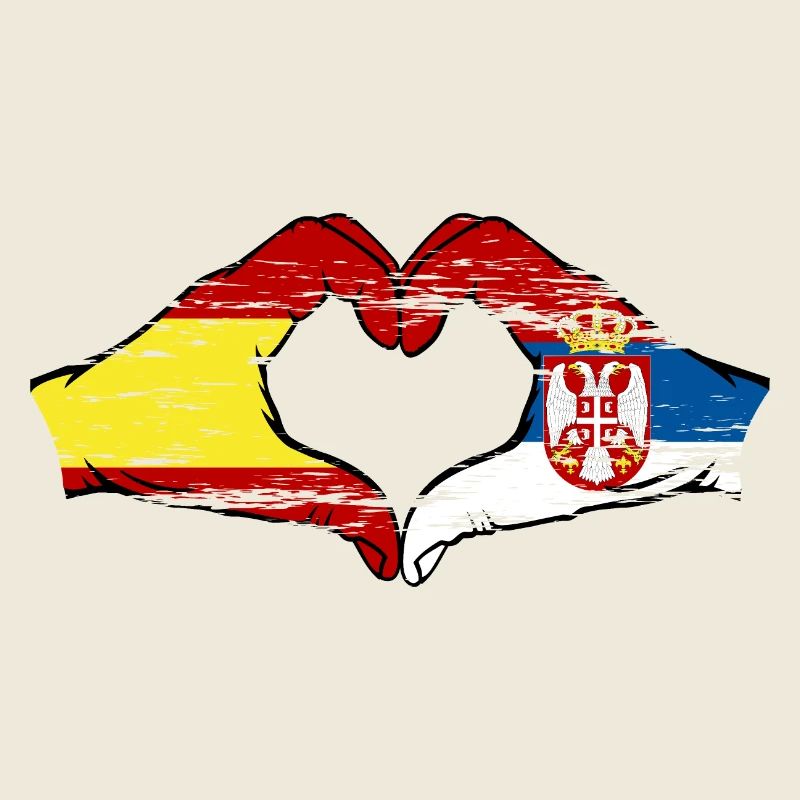 Espagne Serbie drapeau forme de coeur utilisé