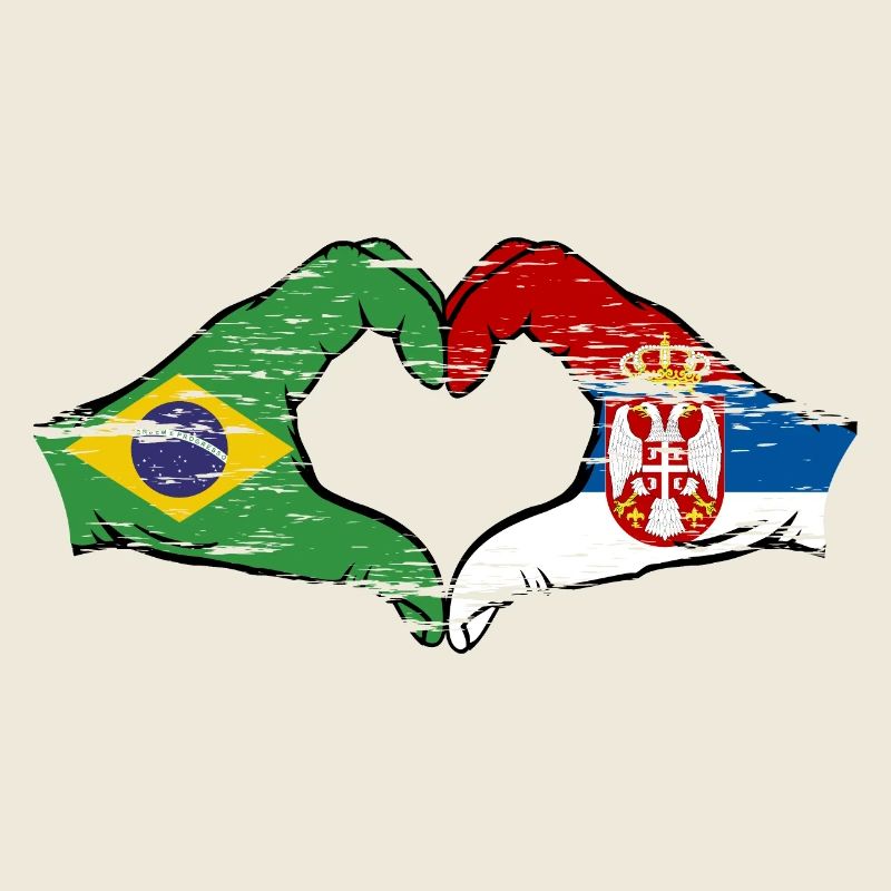 Brésil Serbie drapeau forme de coeur utilisé