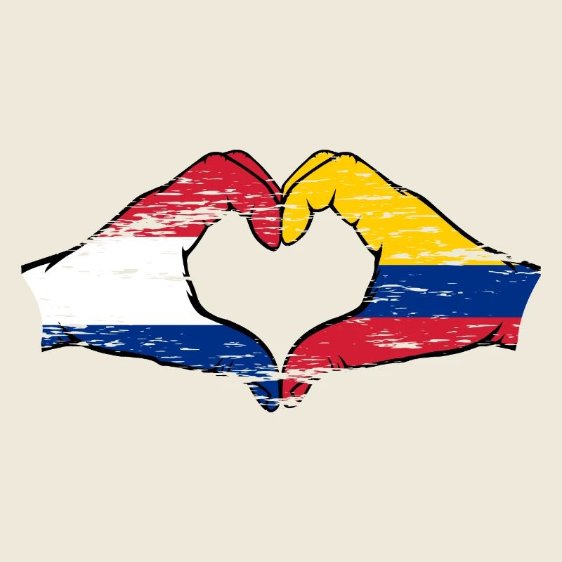Holland Colombia Flag Hands Heart Shape Used