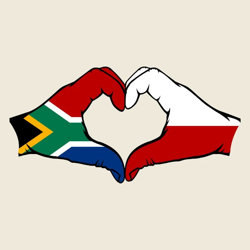 Afrique du Sud Pologne Drapeau Mains Coeur Forme
