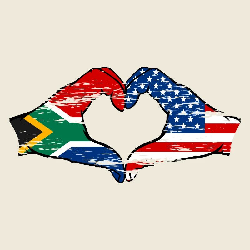 Afrique du Sud États-Unis drapeau mains forme de coeur utilisé