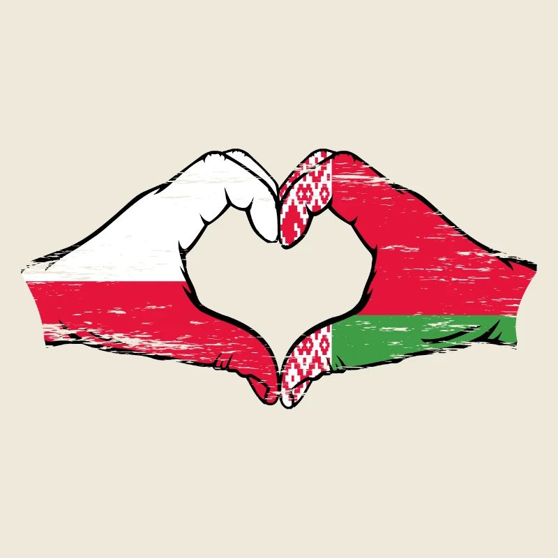 Pologne Biélorussie drapeau mains forme de coeur utilisé