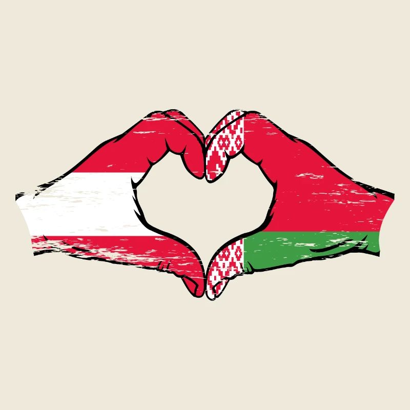 Autriche Biélorussie drapeau mains forme de coeur utilisé