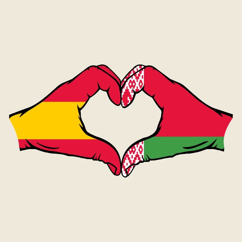 Espagne Biélorussie Drapeau Mains Coeur Forme