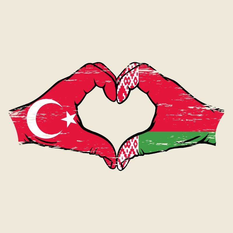 Turkey Belarus Flag Hands Heart Shape Used
