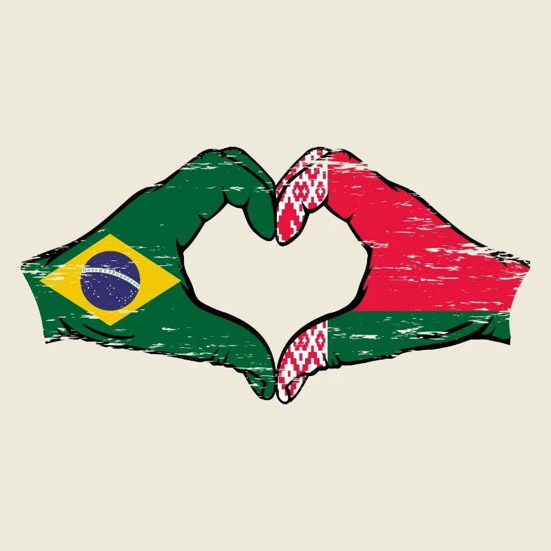 Brésil Biélorussie drapeau mains forme de coeur utilisé