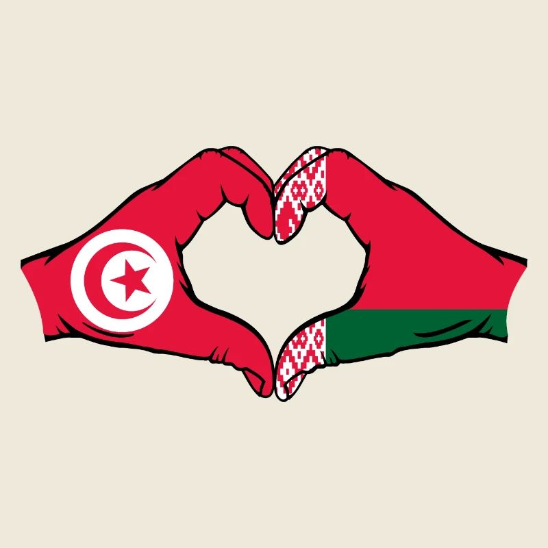 Tunisie Biélorussie drapeau mains coeur forme
