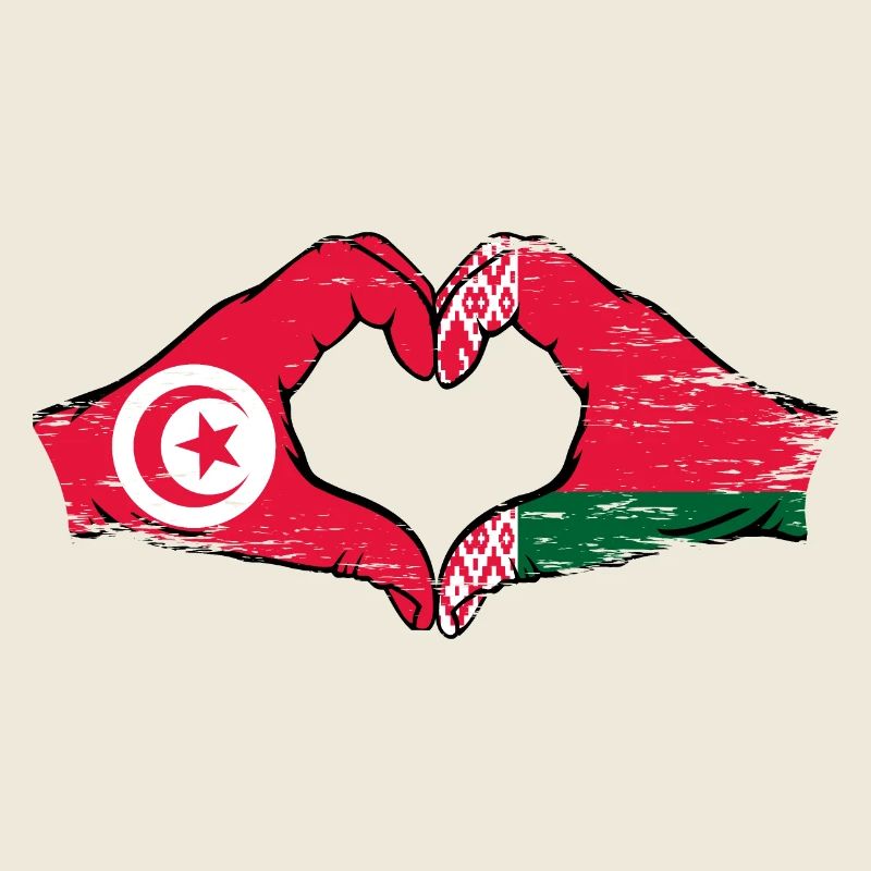 Tunisie Biélorussie Drapeau Mains Coeur Forme Utilisé
