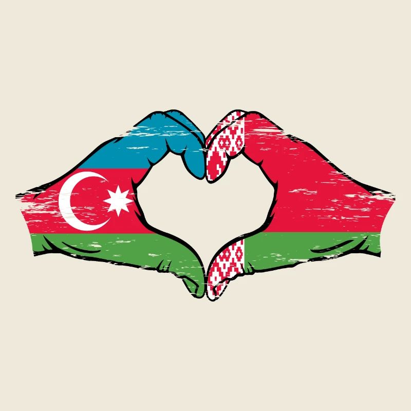 Azerbaijan Belarus Flag Hands Heart Shape Used