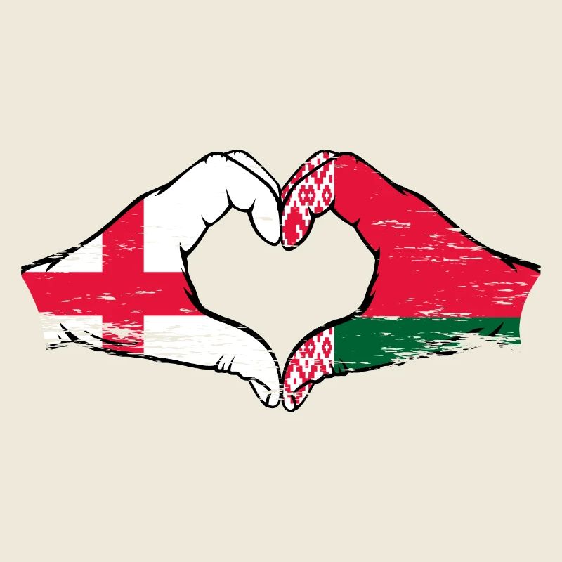 Angleterre Biélorussie drapeau mains forme coeur
