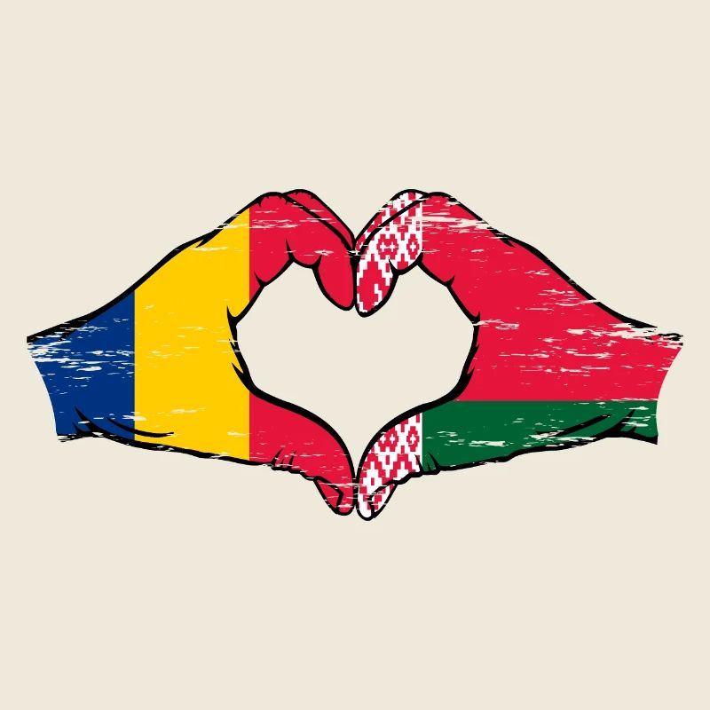 Roumanie Biélorussie Drapeau Mains Coeur Forme Utilisé