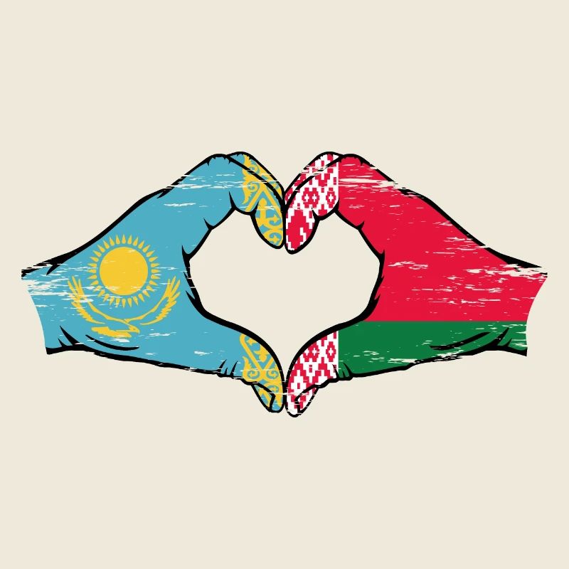 Kazakhstan Biélorussie drapeau mains forme de coeur utilisé