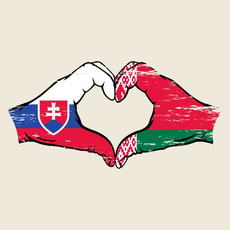 Slovaquie Biélorussie drapeau mains forme de coeur utilisé