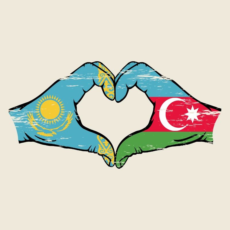 Kasachstan Aserbaidschan Flagge Hände Herz used