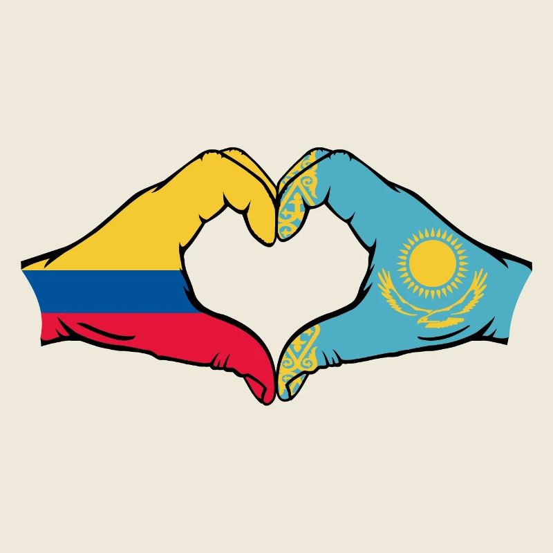Colombie Kazakhstan drapeau mains forme de coeur