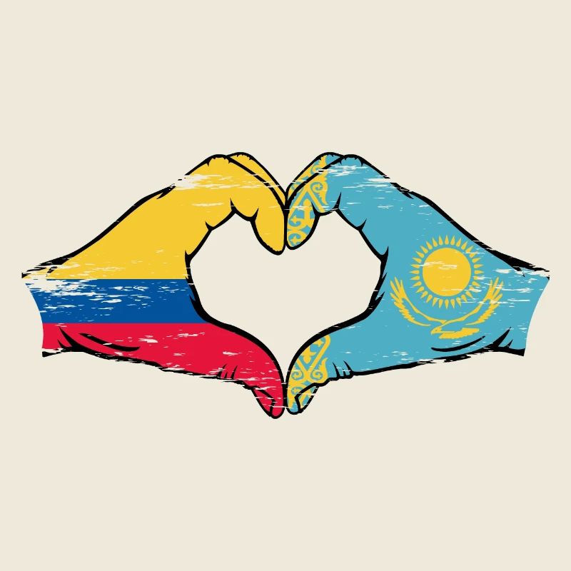 Colombie Kazakhstan drapeau mains forme de coeur utilisé