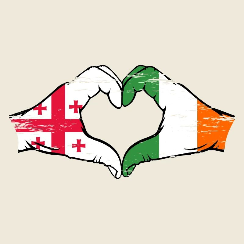 Géorgie Irlande drapeau mains forme de coeur utilisé