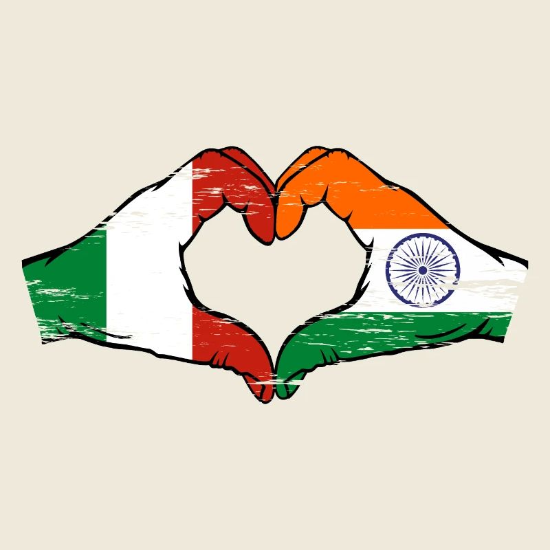 Italie Inde Drapeau Mains Coeur Forme Utilisé