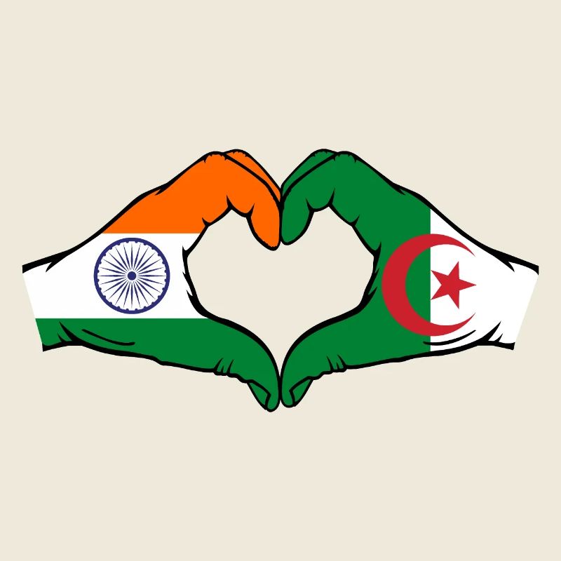 Inde Algérie Drapeau Mains Coeur Forme