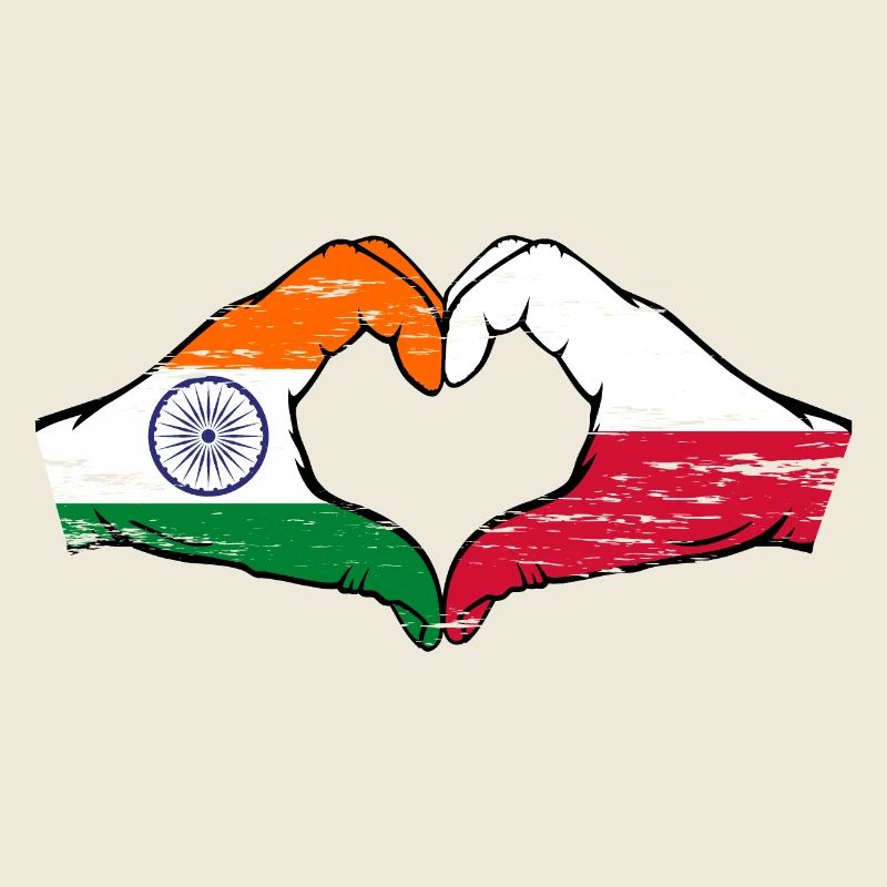 Inde Pologne drapeau mains forme coeur utilisé