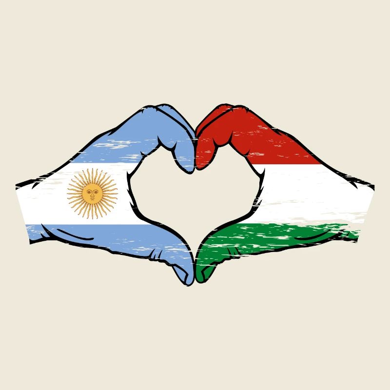 Argentine Hongrie Drapeau Mains Coeur Forme Utilisé