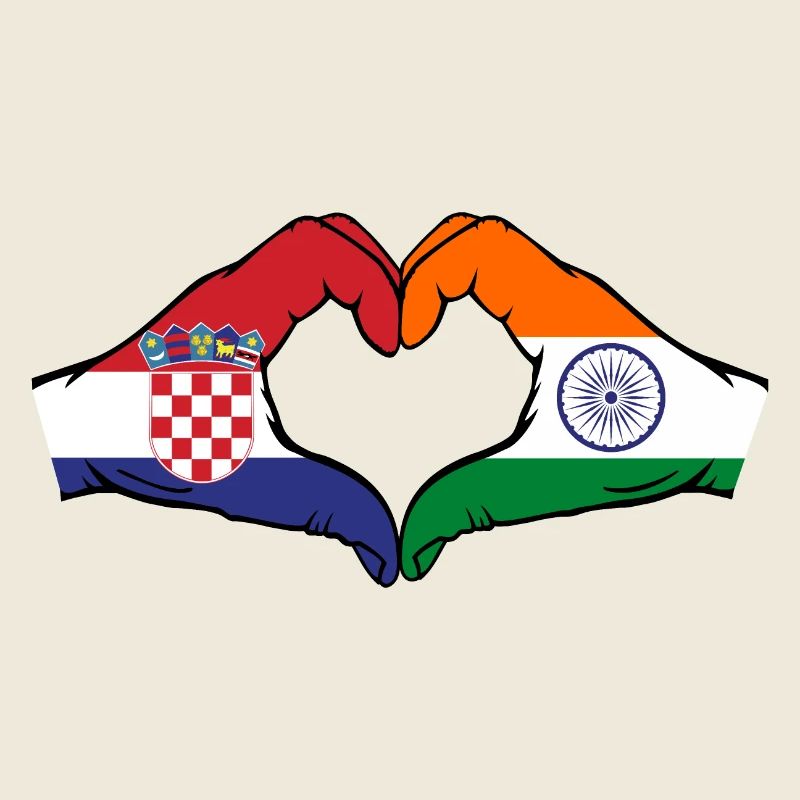 Croatie Inde Drapeau Mains Coeur Forme