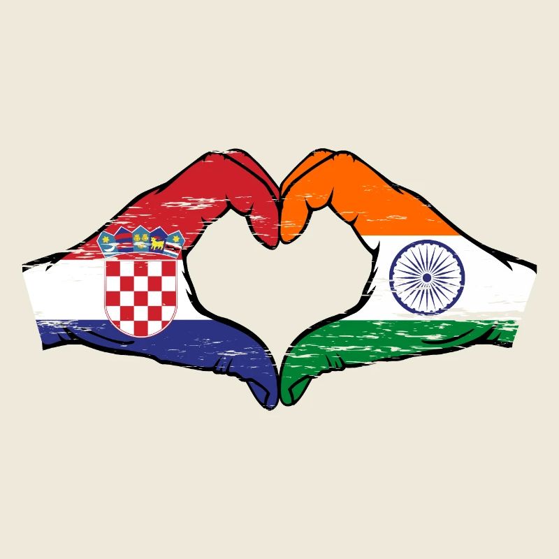 Croatie Inde drapeau mains forme de coeur utilisé