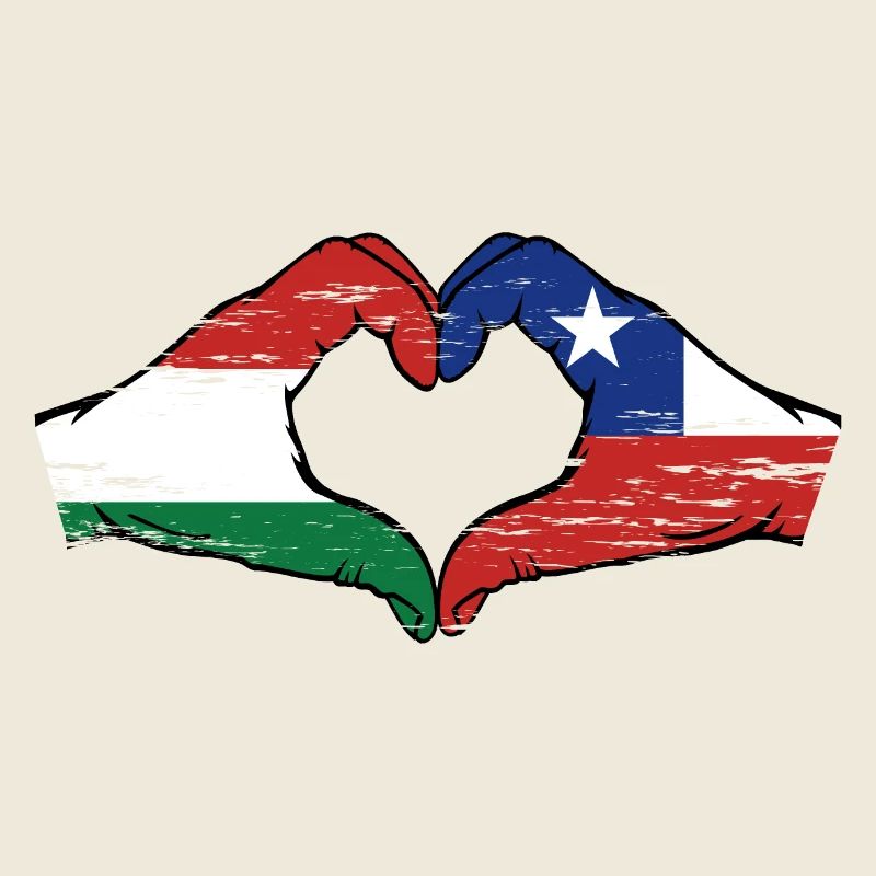 Hungary Chile Flag Hands Heart Shape Used
